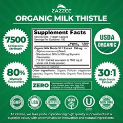 USDA Organic Milk Thistle 30:1 Extract, 7500 mg Strength, 180 Vegan Capsules