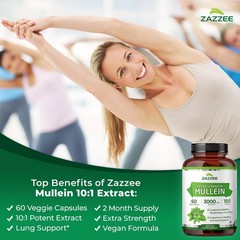 Zazzee Mullein Leaf 10:1 Extract 60 Vegan Capsules Non GMO Free Ship
