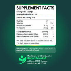 NutriiLab Triple Strength Omega-3 Fish Oil 1000mg EPA DHA Heart Brain Support
