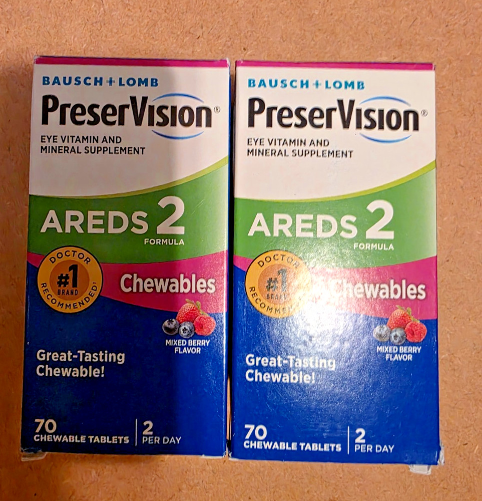 (2) PreserVision AREDS 2 Formula Eye Vitamin, 70 Chewables. Mixed Berry 01/2028