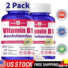 2 Pack Vitamin B1 (Thiamine) 500mg, 240 Capsules – Gluten Free and Non-GMO