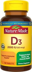 Nature Made Vitamin D3 2000 IU (50 mcg), Vitamin D Supplement for Bone, Teeth, M