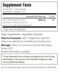 ULTRA CISSUS QUADRANGULARIS 8000 MG POST-WORKOUT WEIGHT LOSS SUPPLEMENT 120 CAPS