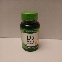 Nature’s Truth Vitamin Supplement D3 400 IU Gluten Free 100 Tablets 10 mcg Each