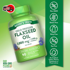 Nature’s Truth Cold Pressed Flaxseed Oil 3000mg Omega 3 6 9 90 Count Capsules