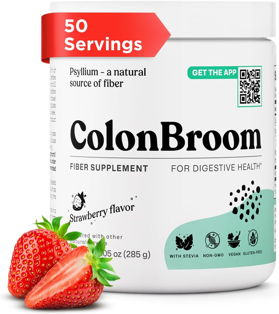 ColonBroom Psyllium Husk Powder (Strawberry, 50 Servings) – Colon Cleanse for Bl