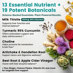 32-in-1 Liver Support Supplement with Milk Thistle Silymarin Artichoke Extrac…