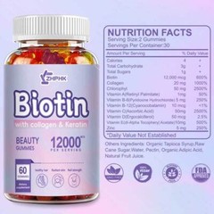 Hydrolyzed Collagen Gummies with Vitamin C, Zinc & Biotin -60 Gummies