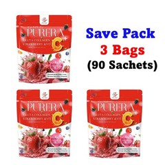 3x Purera Collagen Strawberry Vit C Dietary Powder Drink Nourish Skin 90 Sachets
