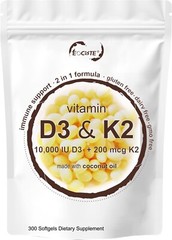 Vitamin D3 K2 Softgel 300 Capsules Extra Strength D3 K2 Supplements USA