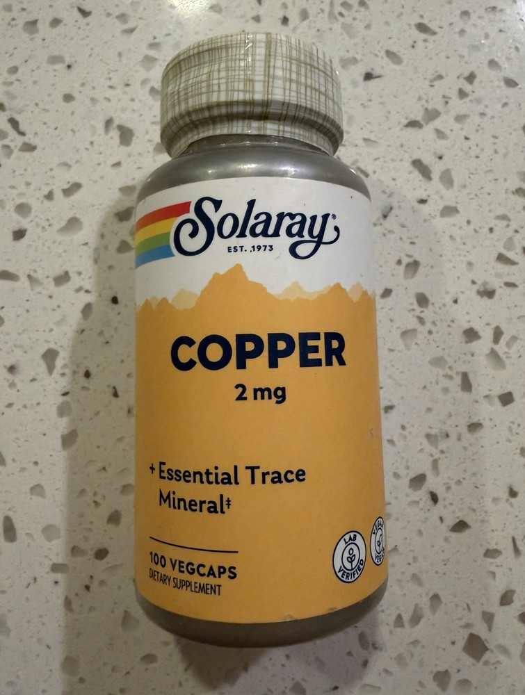 Solaray Copper 2 mg Essential Trace Mineral – 100 VegCaps – Exp 2029