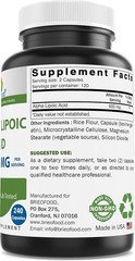 Brieofood Alpha Lipoic Acid 600mg per Serving – 240 Capsules – Non-GMO.
