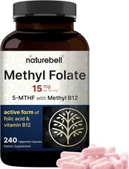 Naturebell L-Methylfolate 15Mg with Methyl B12, 240 Veggie Capsules, 5-MTHF