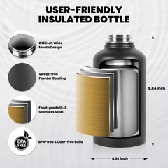 RAYMYLO Insulated Water Bottle 64 oz, Triple Wall 64 Ounces, Magic Black
