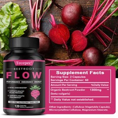 Organic Beet Root Powder 1300mg Per Serving 120Capsules Support Digestive Health