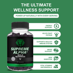 (3 Pack) Supreme Alpha Male Gummies, SupremeAlpha Supplement (90 Gummies)