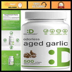 Odorless Aged Garlic Softgels 500ct with MCT Oil – Non-GMO, 2-Year Extract