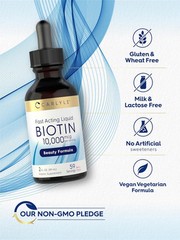 Liquid Biotin 10000mcg | Extra Strength Gel Drops | 2 oz | by Carlyle