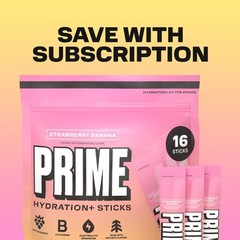 PRIME HYDRATION+ Electrolyte Powder Sticks, Strawberry 16 Count, 16 Sticks