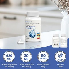 Magnesium Complex 420mg with Vitamin B6,2 Capsule Per Day, 120 Vegan Capsules