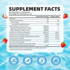 softbear Omega 3 Gummies for Women & Men & Kids Omega 3 Supplements 1200mg Vegan