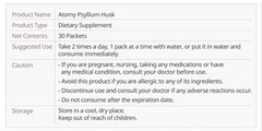 ATOMY Psyllium Husk Support for Normal Bowel Movement ** 5gx30ea Dietary Fiber