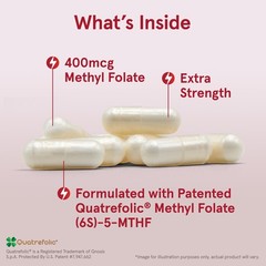 Jarrow Formulas Extra Strength Methyl Folate 400 mcg, Dietary Supplement for Car