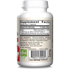 Jarrow Formulas Extra Strength Methyl Folate 400 mcg, Dietary Supplement for Car