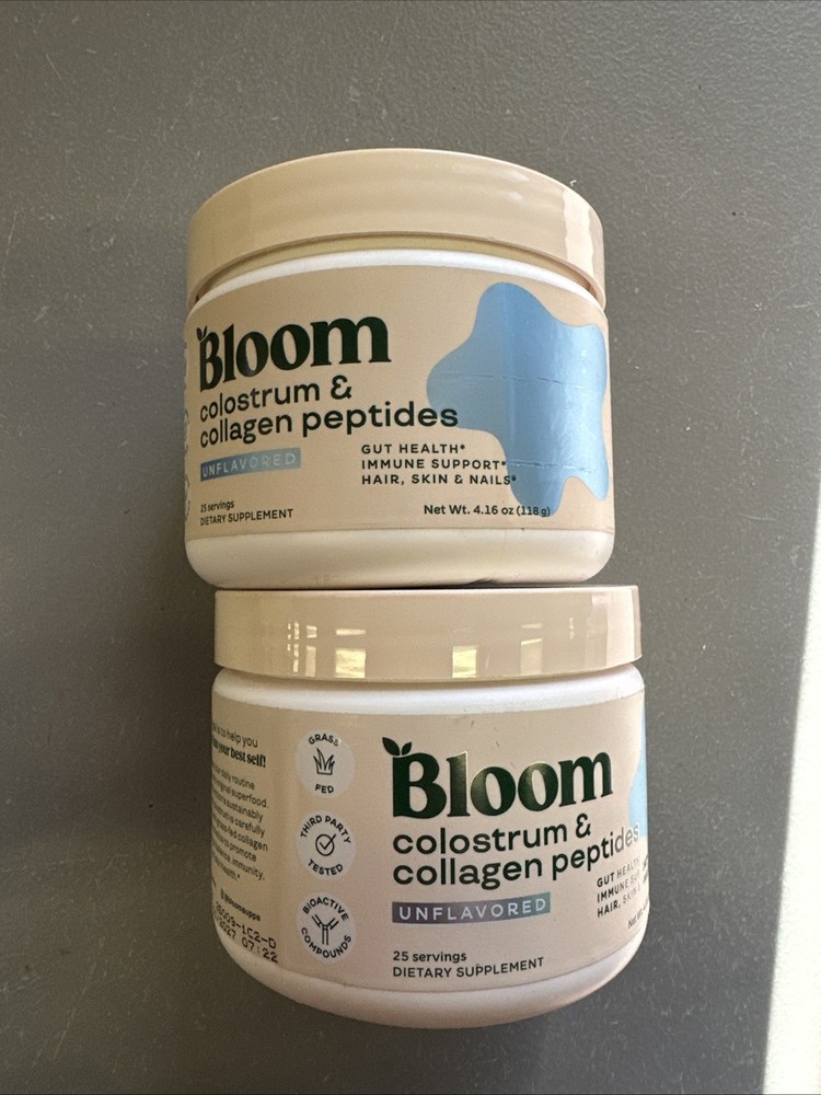 Bloom Colostrum & Collagen Peptides – Unflavored – 4.16 oz 118 g New Exp12/26+++