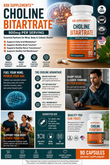 1x Choline Bitartrate 900mg Brain Memory Booster Phosphatidylcholine Nootropic