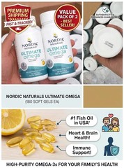 2 Pack Nordic Naturals Ultimate Omega Fish Oil – 1280 mg Omega-3 – 360 Soft Gels