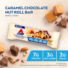Atkins Snack Bar, Caramel Chocolate Nut Roll, Keto Friendly, 8 Ct (2 Packs)