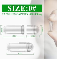 Empty Hard Gelatin Capsule Size 0 Clear Joined 1000 Count Kosher Gel