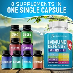 JB Wellness Co Immune Support 8 in 1 Capsules – Zinc 60 Count (Pack of 3)
