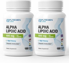 Puregen Labs High Potency Alpha Lipoic Acid 600mg 180 V Caps Exp 12/27 | 2Pk
