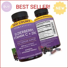 Viva Naturals Elderberry with Vitamin C and Zinc (120 Capsules) – 1000mg Sambucu