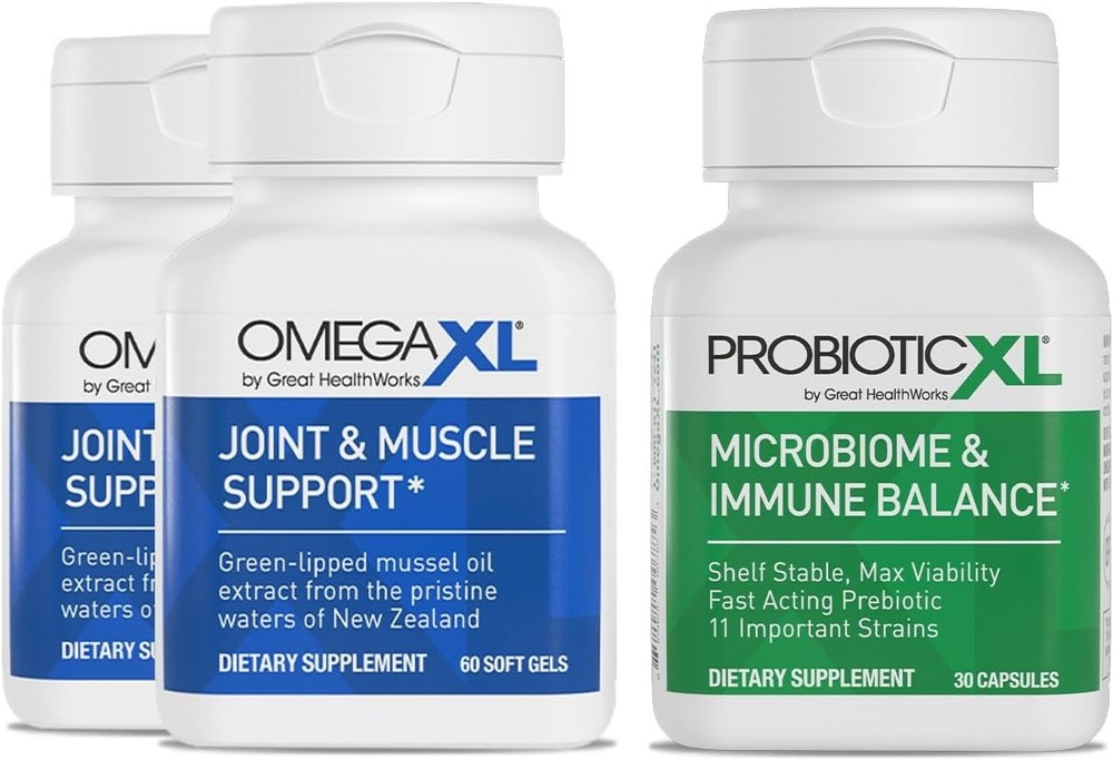 OmegaXL Powerful Joint and Muscle Support Supplement 60 Count (2 Pack) & Probi