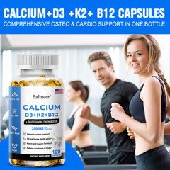 Calcium Capsules With D3+K2+B12,Strong Bone & Muscle,Boost Immunity, 2 Bottle