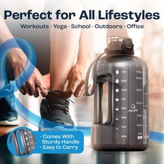 AQUAFIT 1 Gallon Water Bottle with Time Marker – 128 Ounces, Midnight Black