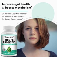 Thin 30 Probiotic 15 Billion CFUs Digestive Support, Boosts Metabolism 120 Caps