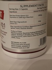 YOBECON Beet Root 13000mg 10:1 Extract + Black Pepper, 90 Capsules BEST BY 09/28