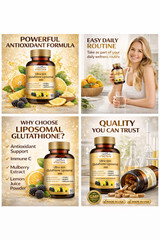 3 Pack Liposomal Glutathione 3000mg + Vitamin C Antioxidant 270 Caps