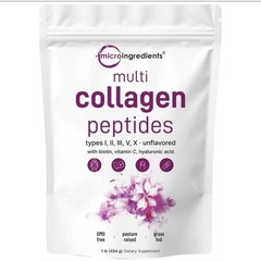 Micro Ingredients Multi Collagen Peptides–TypesI,II,III,V,X,1lb for Skin & Joint