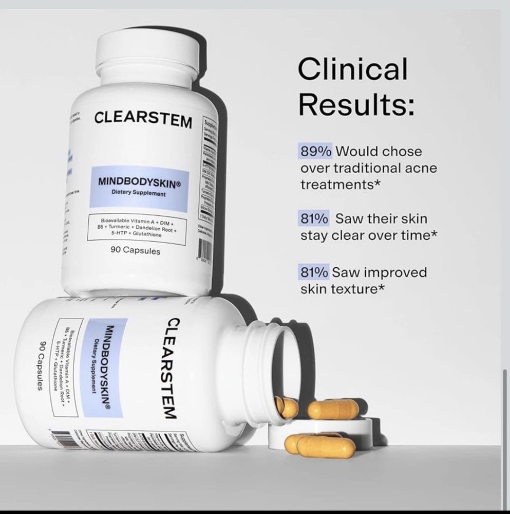 CLEARSTEM – MIND, BODY, SKIN Hormonal Acne Supplement 5-HTP Natural DIM 90 Count