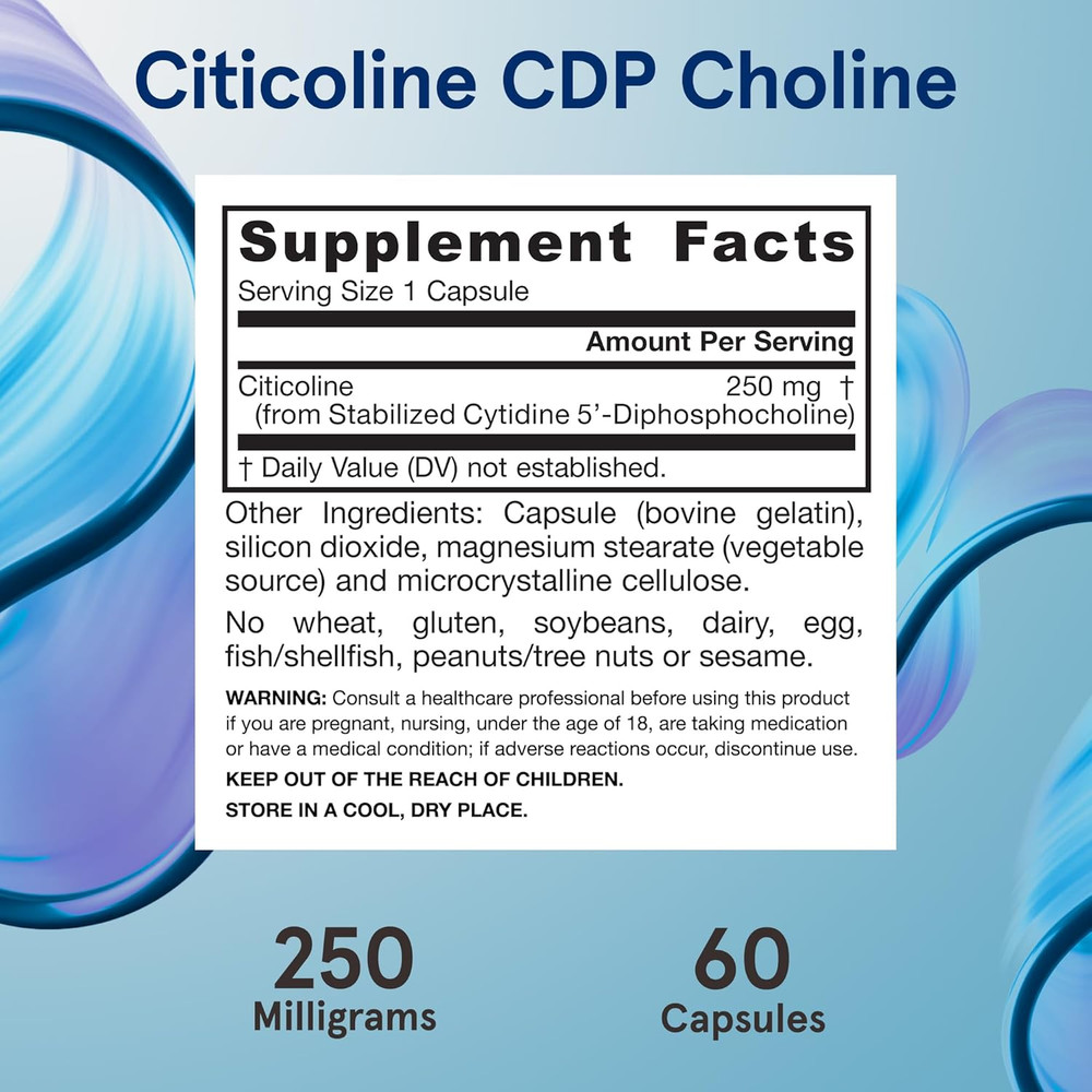 Citicoline CDP 250 MG, CDP Choline Supplements, Support Brain Health, Perform…