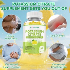 Potassium Citrate 1000mg Gummies, Potassium Supplement for Adults Women and Men,