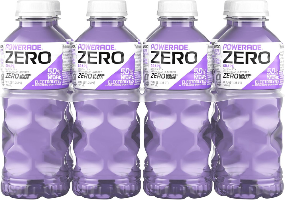POWERADE Electrolyte Enhanced Zero Sugar Grape Sports Drink, 20 Ounce (Pack of 8