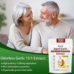 2 PACK Elare Aged Garlic Extract, 300 Softgels, 7500mg Odorless | Heart & Immune
