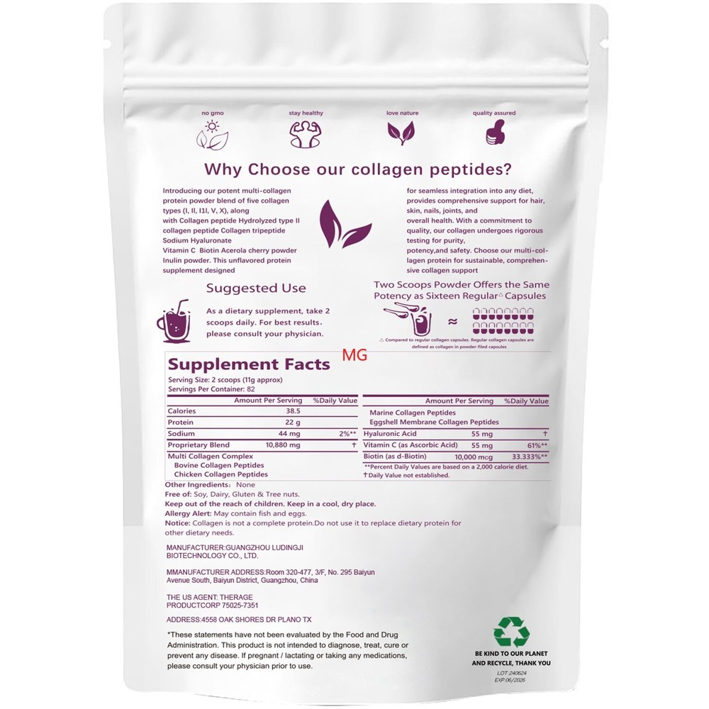Hydrolyzed I,II,III,V,X Peptide Type Protein Multi Collagen Peptides Powder 2 lb