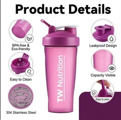 TW Nutrition 28 Oz Protein Shaker Bottle Shaker Cup CL/Purple BPA Free No Leak